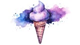 Watercolor ice cream in waffle cone on white background. Hand drawn illustration Generative AI