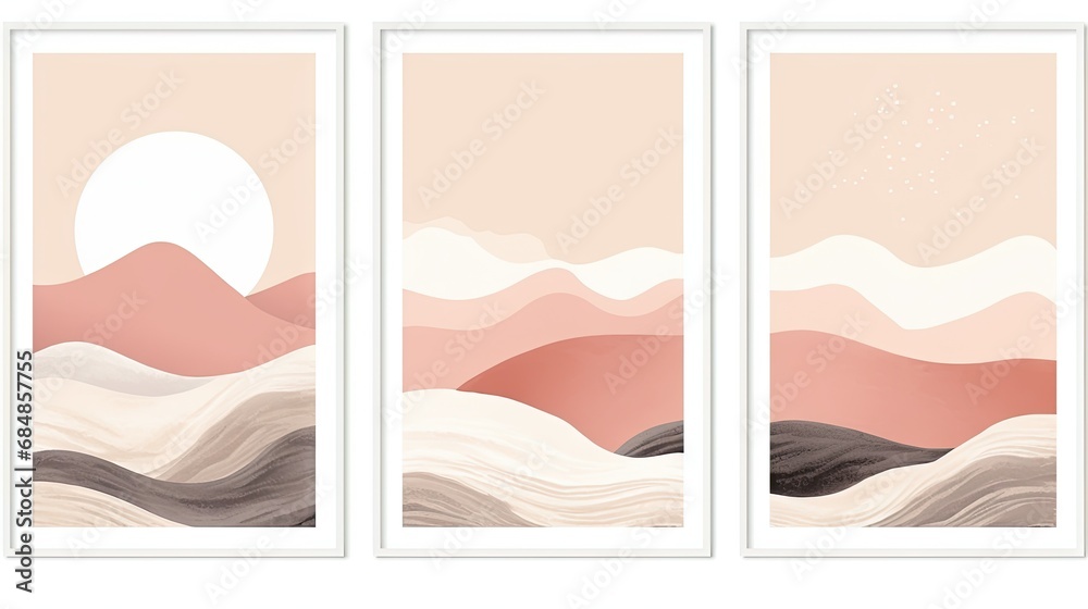 Abstract Mountain Landscape Poster in Blush Pink and Ivory AI Generated