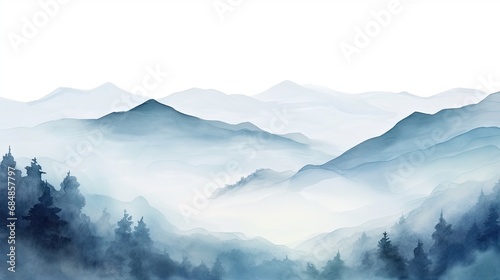 Foggy mountains landscape. Digital art painting. illustration. Generative AI