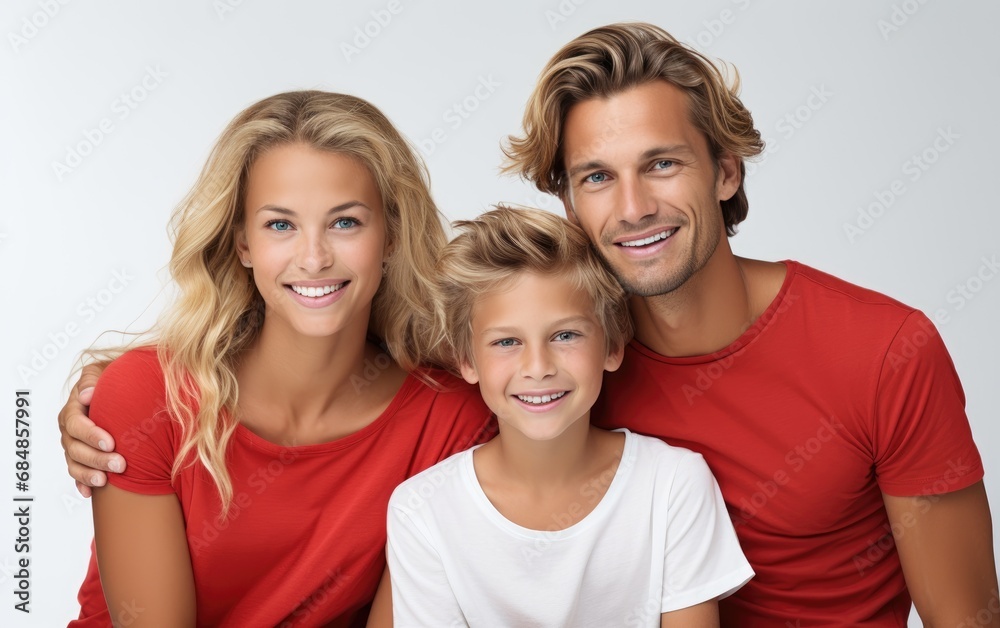 Happy family in a casual costume posing on white background Happy family in a casual costume posing on white background