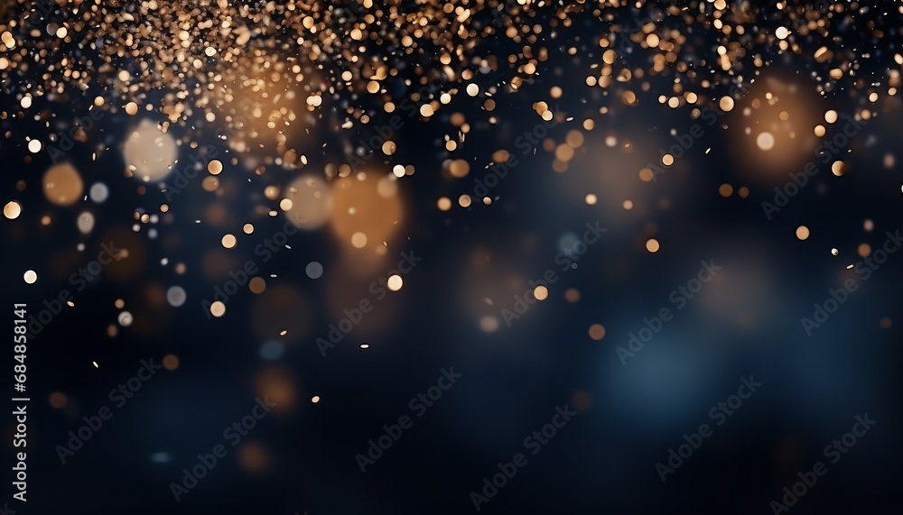 Christmas golden light shine particles bokeh on dark blue background with gold foil texture - obrazy, fototapety, plakaty 
