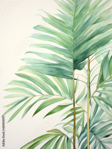 Serene Watercolor Palm Frond Leaves AI Generated