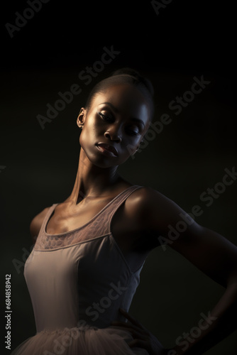 Portrait of a dark skinned ballerina woman, elegant and graceful