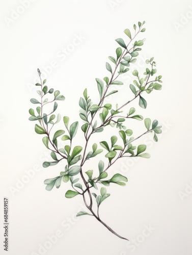 Graceful Watercolor Thyme Sprig Leaves AI Generated