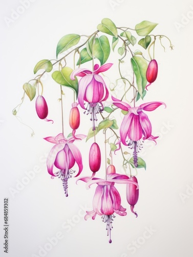 Delicate Watercolor Fuchsia Blooms Hanging AI Generated
