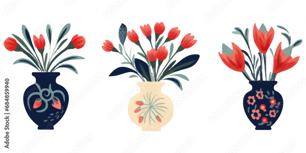 Naklejka premium set of illustrations of flower vase elements