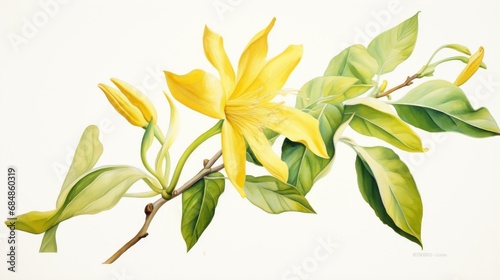 Watercolor Rendering of YlangYlang Flower on White Background AI Generated