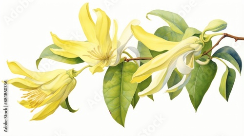Watercolor Rendering of YlangYlang Flower on White Background AI Generated © Alex