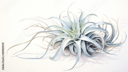 Watercolor Portrayal of Tillandsia Xerographica Flower on White Canvas AI Generated photo
