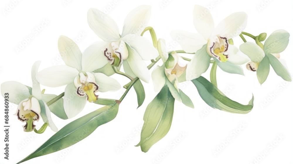 Watercolor Painting of Encyclia Cochleata on White Background AI Generated