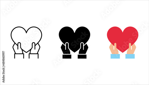 Love yourself thin line icon set, hands hug heart. Modern vector of selfcare and self acceptance. vector illustration on white background photo
