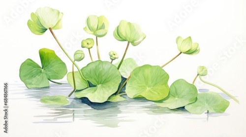Watercolor Drawing of Nuphar Japonica on White Background AI Generated