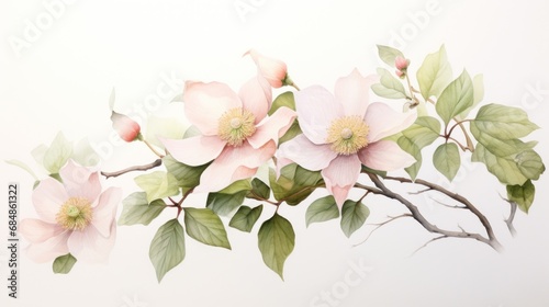 Watercolor Art of the Franklin Tree Flower on a White Backdrop AI Generated