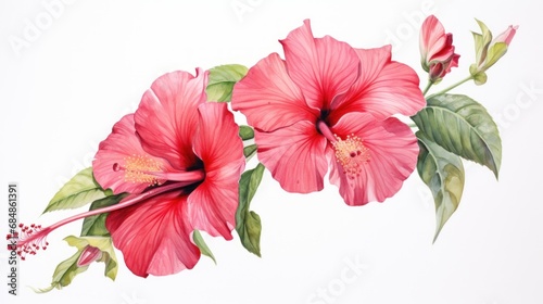 Vibrant Watercolor Artwork of Hibiscadelphus Woodii on White Background AI Generated