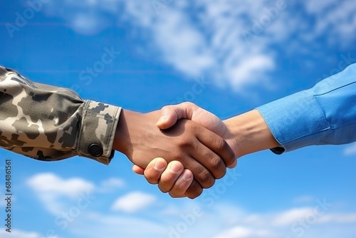handshake over sky background