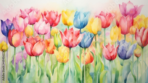 Vibrant and Lively Watercolor Tulip Set AI Generated