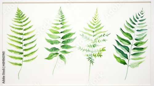 Set of Three Lush Watercolor Fern in Varying Shades AI Generated