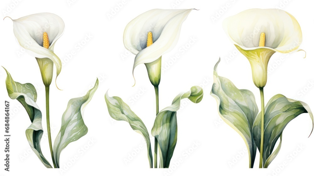 Set of Three Elegant Watercolor Calla Lily AI Generated