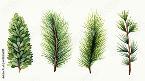 Set of Three Elegant Watercolor Spruce Branches AI Generated