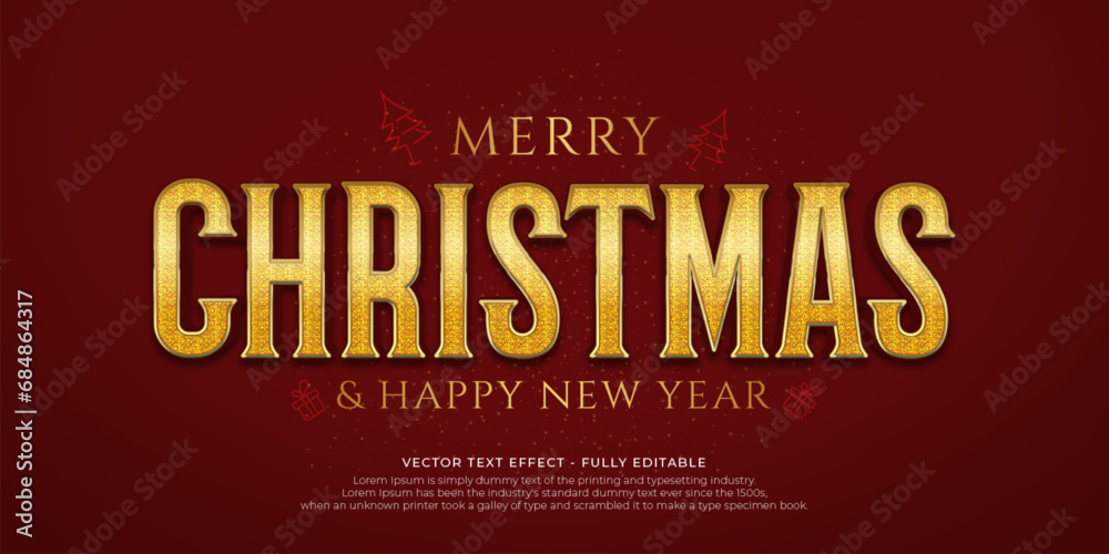 Vector christmas 3d text effect with luxury gold on red background Vector christmas 3d text effect with luxury gold on red background
