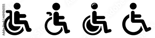 Icon of disabled person in wheelchair. Set of symbols of an individual using a wheelchair featuring. Vector illustration