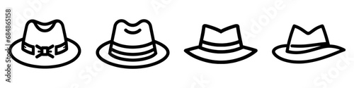 Fedora hat icons set. Fedora hat black linear icon on white background.
