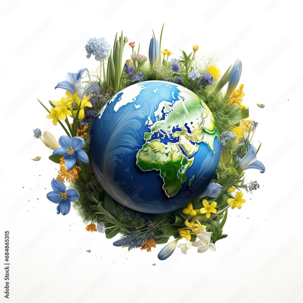 Green World planet with leaves and plants, 3D tree or forest shape of ...