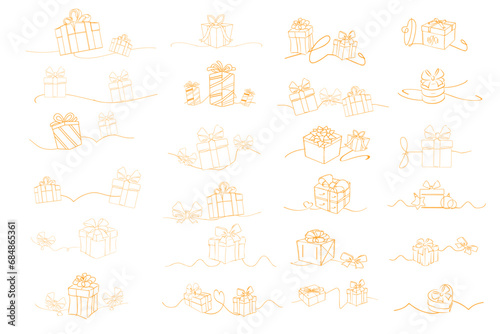 Gift box line art style vector. Wrapped surprise package for Christmas or birthday party. Christmas element vector