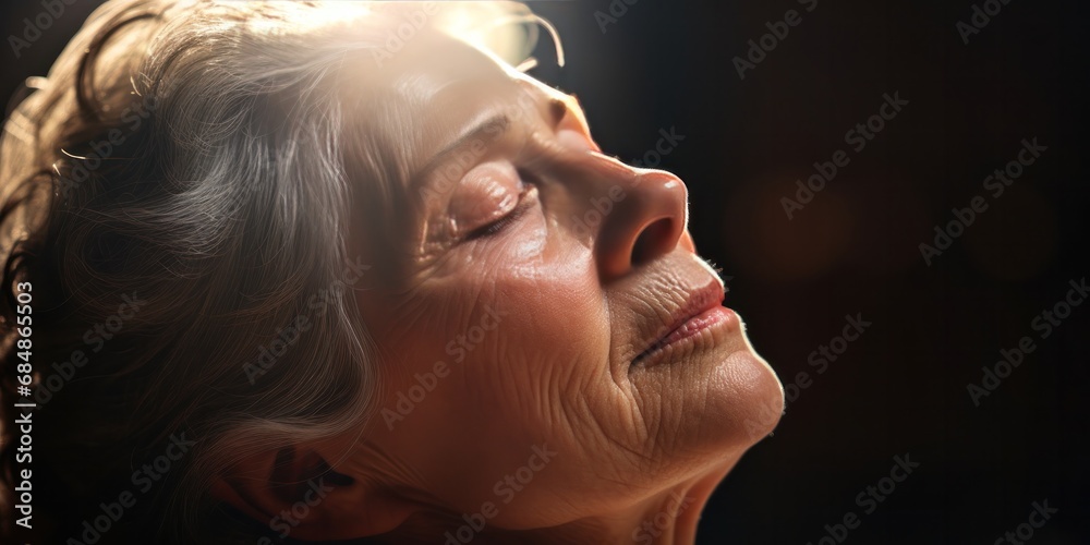 an older woman with her eyes closed, generative AI