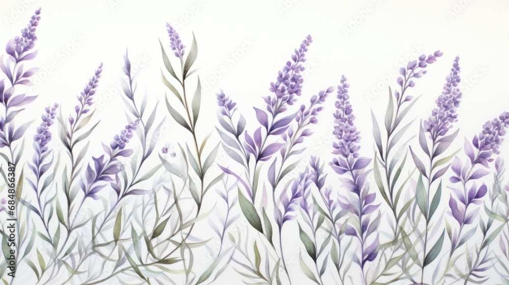 Intricate Watercolor Lavender Sprigs in Soft Purple and Green Hues AI Generated