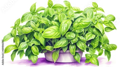 Vibrant and Detailed Watercolor Basil Plant Leaves AI Generated