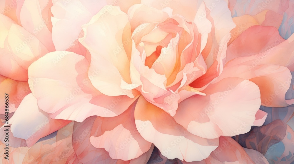 Soft and Vibrant Camellia Petals in Botanical Watercolor AI Generated