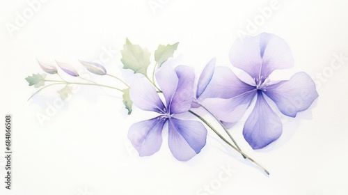 Delicate Watercolor Violet Petals and Soft Leaves AI Generated © Alex