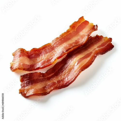 Crispy Bacon Strips Isolated on White Background. Generative ai