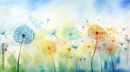 Whimsical Watercolor Dandelion Seeds Blowing in the Breeze AI Generated