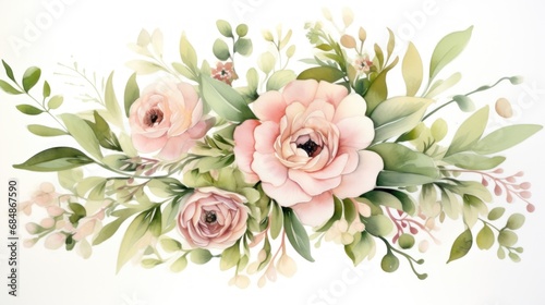 Bouquet of flowers. Hand drawn watercolor illustration isolated on white background. Generative AI