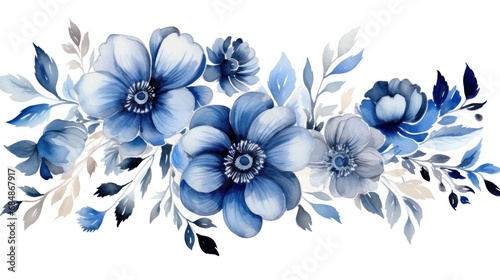 Beautiful vector card with watercolor blue anemone flowers. Generative AI