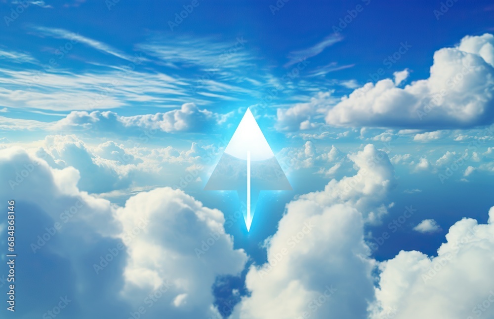 The cloud in blue sky with an arrow up and cloud icon The cloud in blue sky with an arrow up and cloud icon