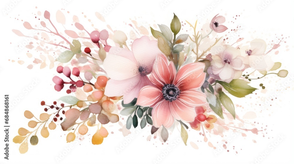 Greeting card with watercolor anemones. Handmade. Generative AI