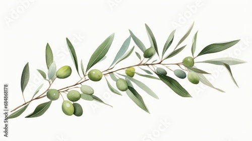 Olive branch with green olives. Isolated on white background. Generative AI © Alex