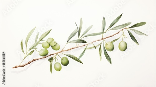 Olive branch with green olives and leaves isolated on white background Generative AI