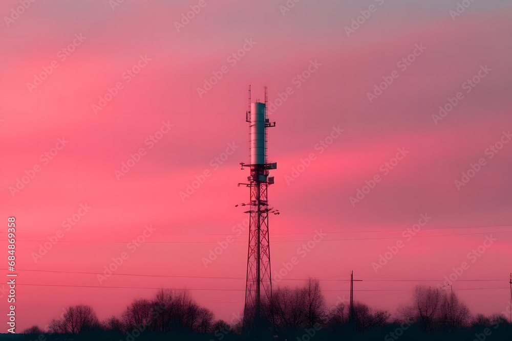 Antenna communication technology with city background. Communication tower connect to data of smart city. Telecommunication 5G. Neural network AI generated art Antenna communication technology with city background. Communication tower connect to data of smart city. Telecommunication 5G. Neural network AI generated art