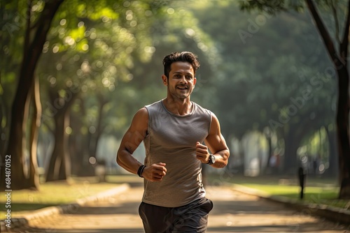 an indian man jogging in a park