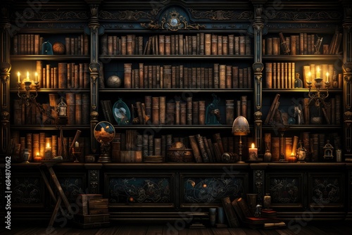 an old brown bookcase has many books inside
