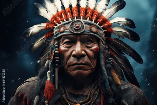 man of the indian tribe wearing an indian headdress
