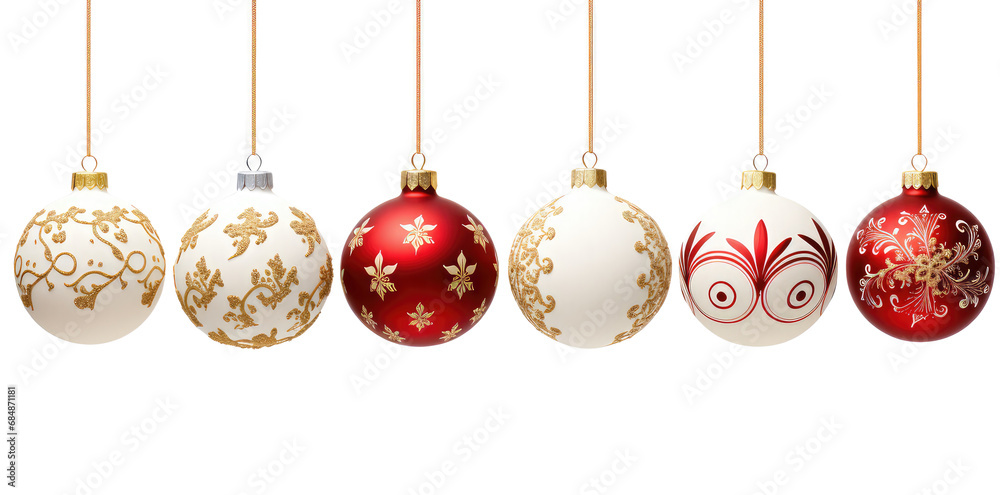 an assortment of christmas ornaments with different style ornaments, isolated on white an assortment of christmas ornaments with different style ornaments, isolated on white