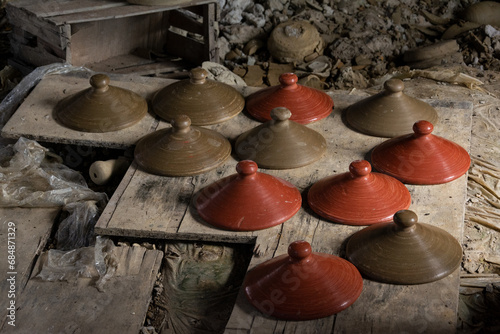 Ceramic pot lids for sale in Maragogipinho in the city of Aratuipe, Bahia. photo