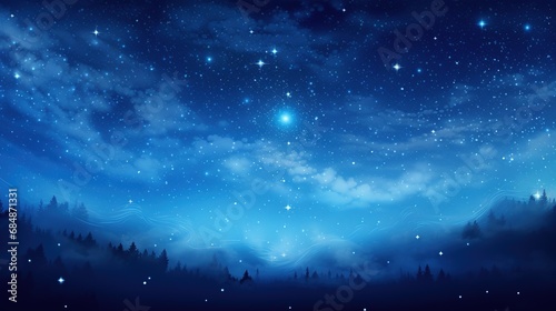 A full light blue moon in the night sky lots of shiny silver stars © HM Design