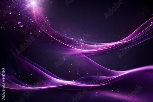 Digital purple particles wave and light abstract background with shining dots star- photo