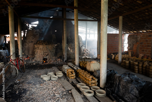 Internal view of a pottery with a wood-fired oven in Maragogipinho in the city of Aratuipe, Bahia. photo